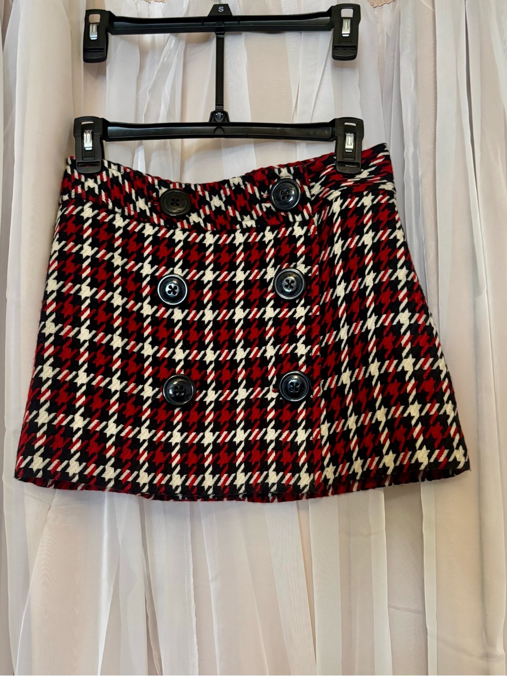 Vintage Y2K Express Size 0 Button-Front Mini Skirt Plaid Wool Blend